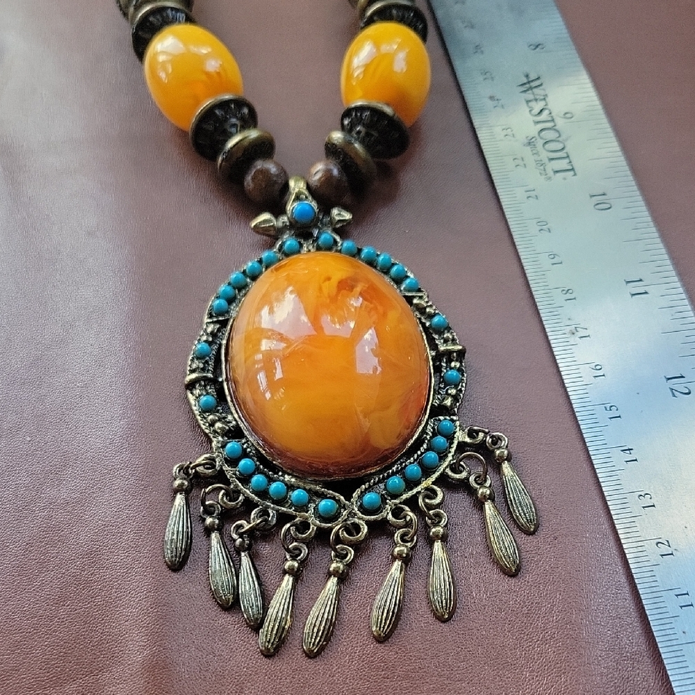 Vintage Gold and Turquoise Pendant Necklace